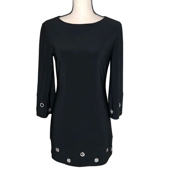 Joseph Ribkoff Black A Line Dress With Crystal Bead Detail Mob Wife Style Size 4 - Picture 5 of 13